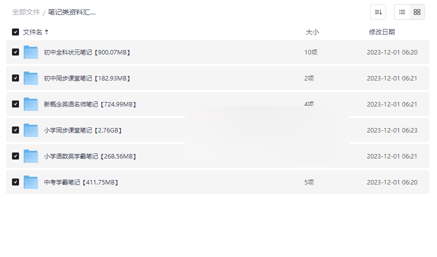 《小学到初中全科笔记资料包》6.33GB免费网盘下载-云盘资源分享