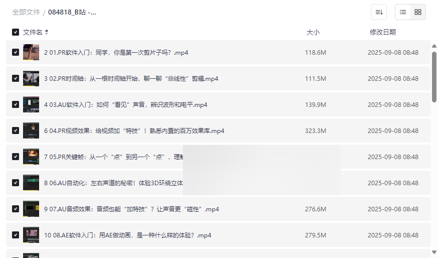 《B站PR+AU+AE全能剪辑师入门班》免费网盘资源下载-云盘资源分享