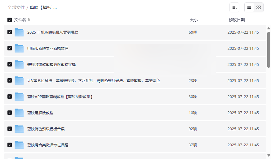 《剪映剪辑从入门到精通》全套教程+预设+变现课程网盘资源下载-云盘资源分享