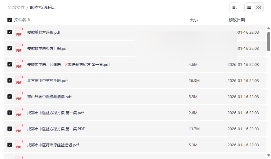 《80本中医秘方验方献方合集》网盘资源免费下载，名医临床经验宝库-云盘资源分享