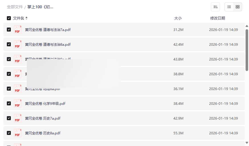 《初中全科目黄冈全优卷》全套电子版下载 | 掌上100出品 | 中考提分必备-云盘资源分享