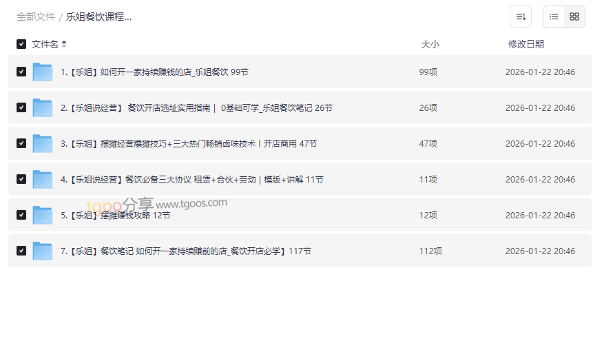 《乐姐餐饮课程合集》网盘资源下载：开店选址/摆摊卤味/协议模板全攻略-云盘资源分享