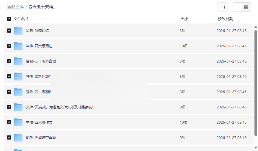 《四六级十天特种兵作战包》最新押题卷+高频词汇+听力真题网盘下载-云盘资源分享
