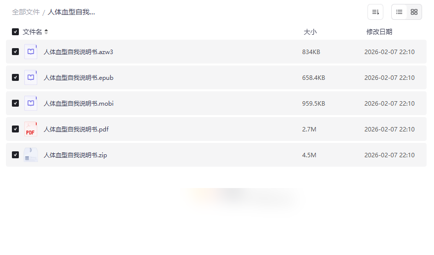 《人体血型自我说明书》PDF/EPUB/MOBI/AZW3全格式电子书网盘资源下载-云盘资源分享