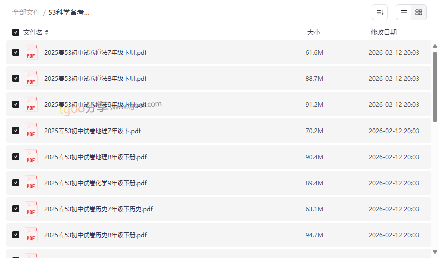 53科学备考《初中各科模拟试卷·2025春》全科高清PDF网盘下载-云盘资源分享