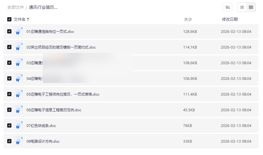通信电子工程简历模板合集（一页式）免费下载，提升面试通过率-云盘资源分享